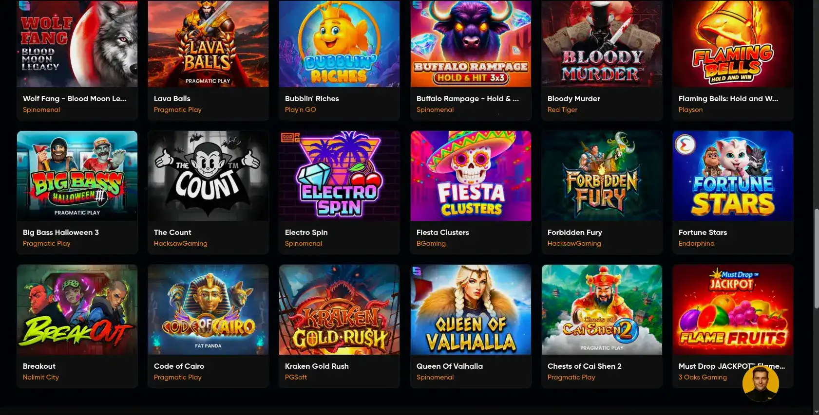 Интерфейс игрового зала казино Вегас Гранд с множеством слотов